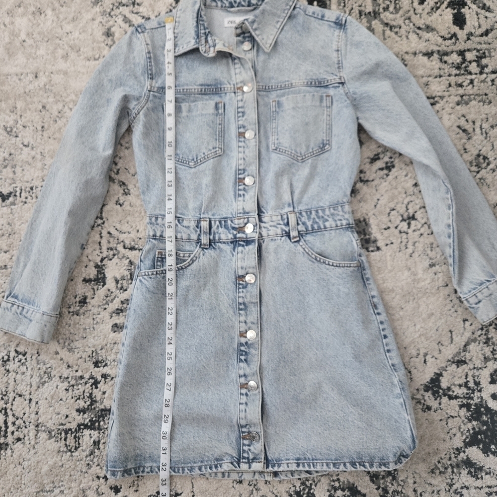 Zara Light Blue Denim Button Dawn Mini Dress Sz SMALL - Picture 13 of 13